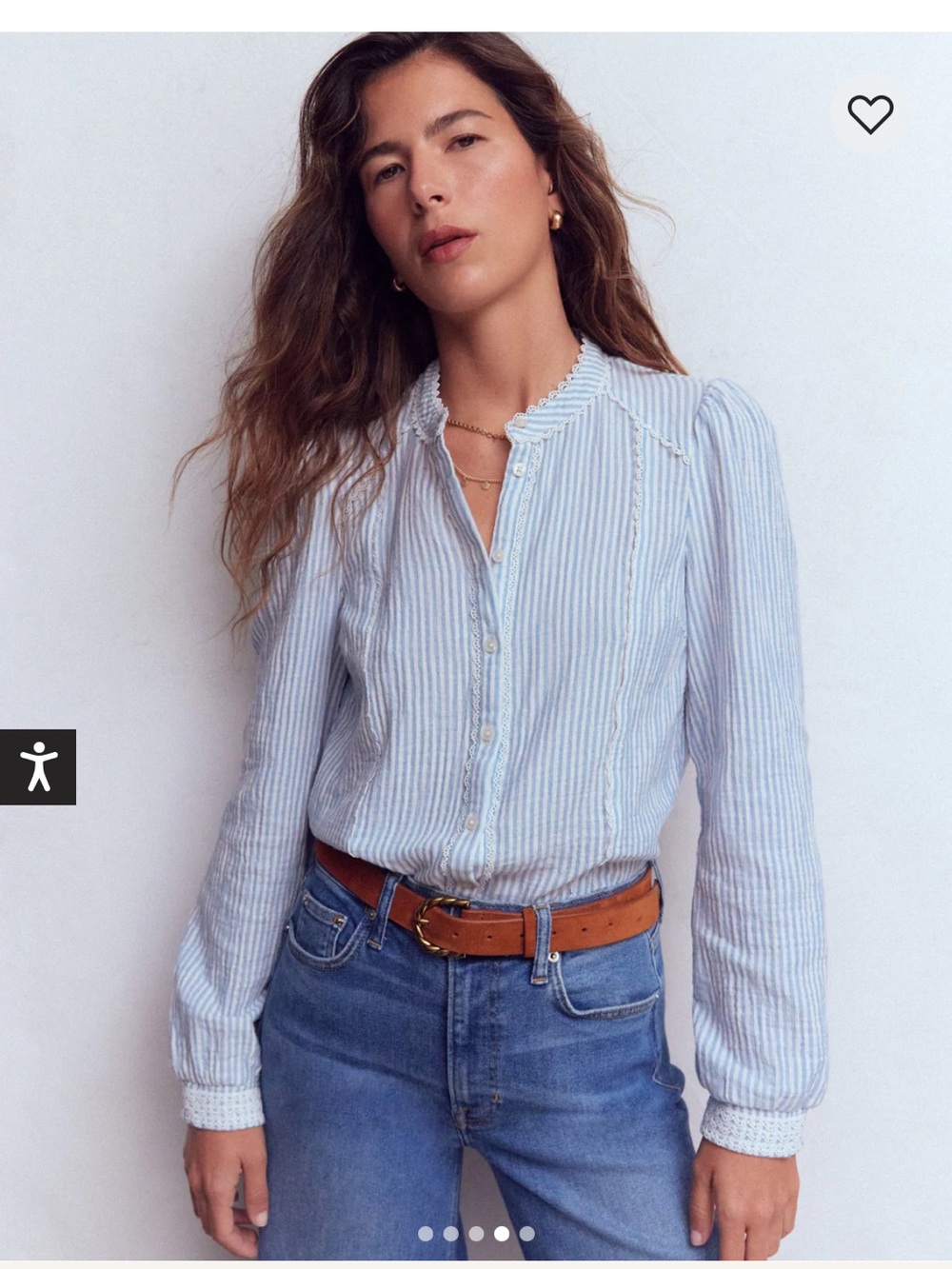 Boden blue and white striped top with trim